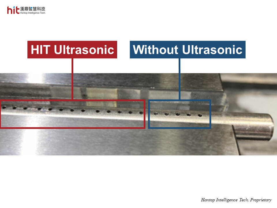 HIT HSK-A63 ultrasonic machining module was used for micro-drilling on curved surface of AISI-304 stainless steel
